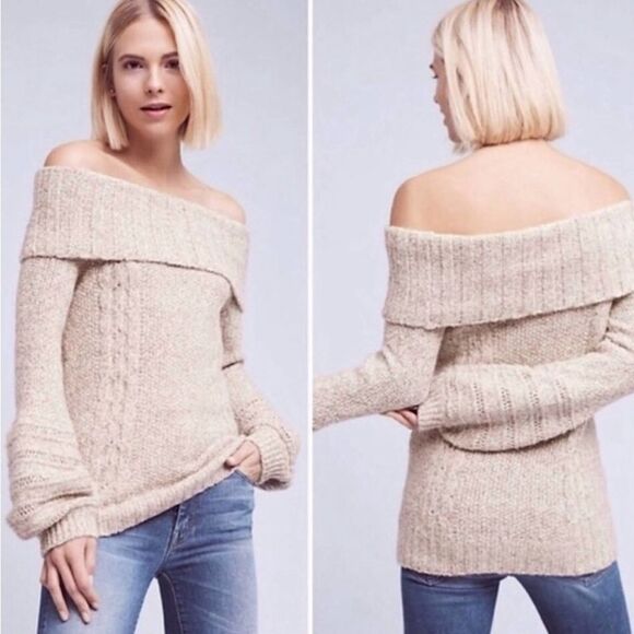 Anthro Sleeping On Snow Alpaca Blend Balloon‎ Sleeve Off the Shoulder XSP Knit - Picture 1 of 10
